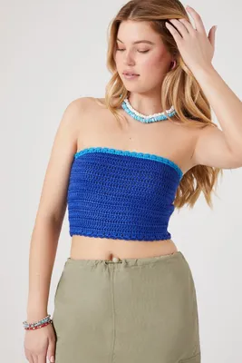 Women's Sweater-Knit Cropped Tube Top in Blue/Blue Medium