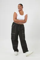 Women's Cargo Parachute Pants in Black, 0X