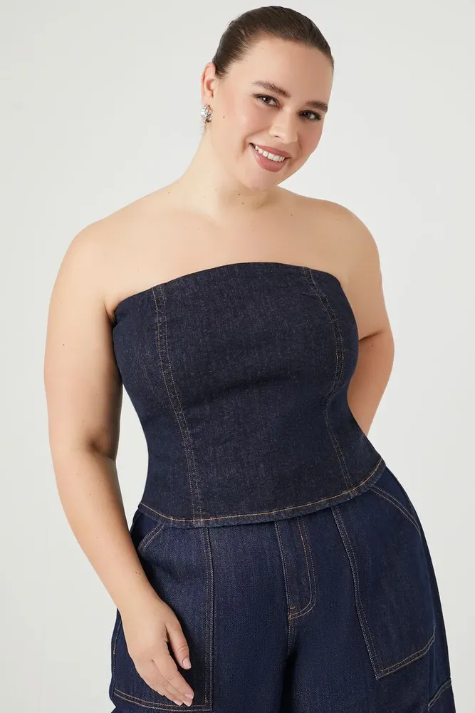 Women's Denim Tube Top in Dark Denim, 0X