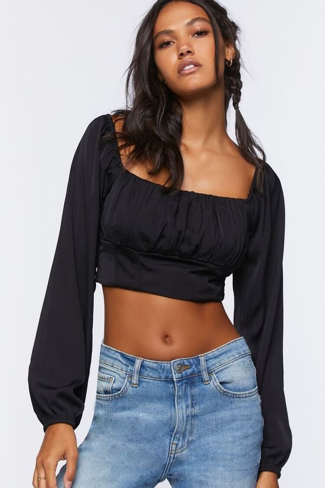 Forever 21 Women's Satin Smocked Peasant Top | Connecticut Post Mall