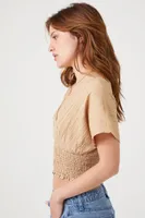 Women's Smocked Crop Top in Brown Small