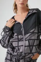 Women's Active Geo Print Windbreaker Jacket in Charcoal/Black, XS