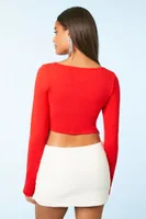 Women's Faux Pearl-Trim Seamless Crop Top in Red, S/M