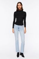 Women's Seamless Ribbed Turtleneck Top in Black Large