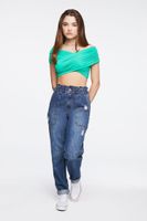 Women's Off-the-Shoulder Crossover Crop Top in Green Medium