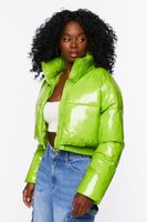 Women Faux Patent Leather Puffer Jacket 