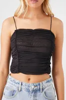 Women's Mesh Ruched Cropped Cami in Black Medium