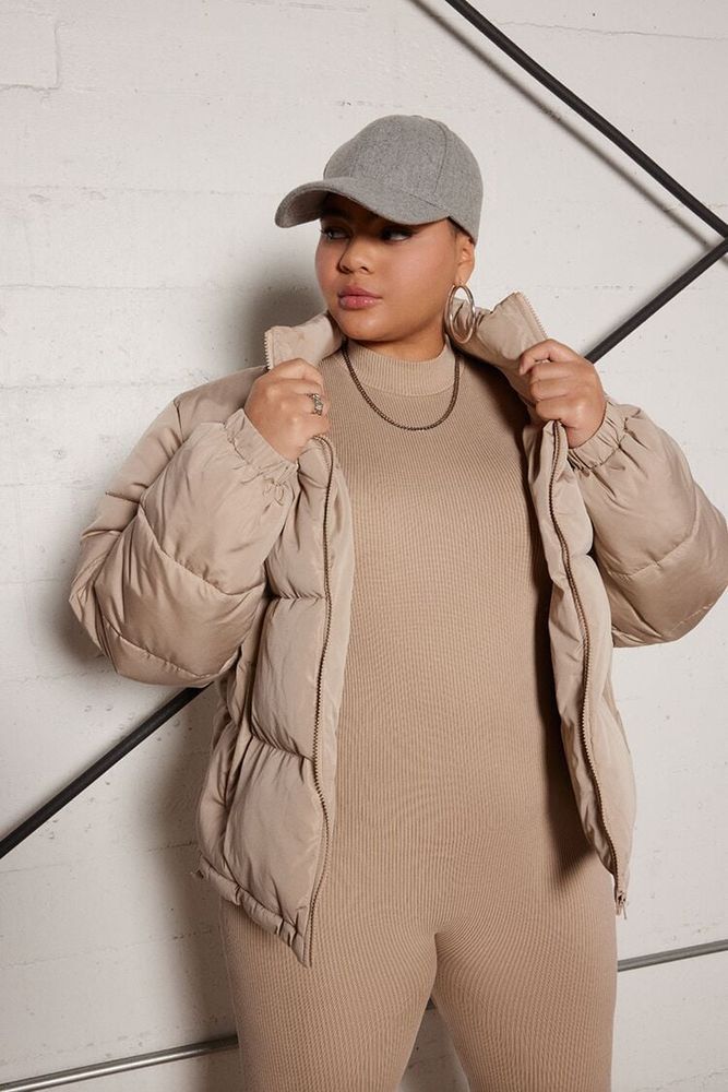 Women's Quilted Puffer Jacket in Khaki, 0X