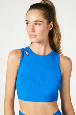 Women's Cutout Ribbed Knit Sports Bra in Sapphire, XS