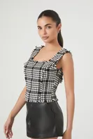 Women's Frayed Tweed Plaid Tank Top in Black/White Medium