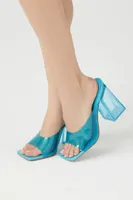 Women's Transparent Square-Toe Block Heels in Blue, 7.5