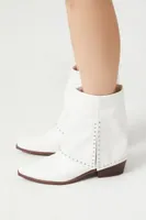 Women's Studded Faux Leather Booties in White, 6