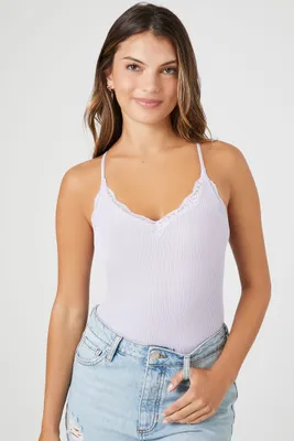 Women's Seamless Lace-Trim Bodysuit in Heather Lavender Medium