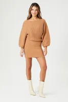 Women's Balloon-Sleeve Mini Sweater Dress in Carob Large