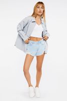 Women's Dolphin-Hem Buttoned Shacket in Grey Medium