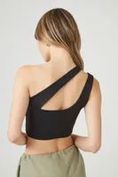 Women's One-Shoulder Cutout Crop Top in Black Medium