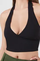 Women's Sweater-Knit Halter Crop Top in Black, XS