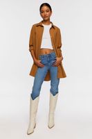 Women's Oversized Longline Poplin Shirt in Cappuccino Small