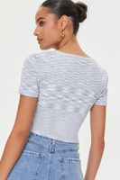 Women's Marled Sweater-Knit Crop Top in Blue Medium