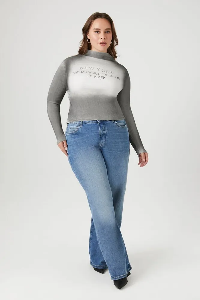 Women's Gradient New York Graphic Top in Charcoal/White, 1X