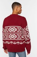 Men Geo Print Cardigan Sweater in Burgundy/Cream Large