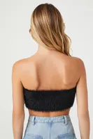 Women's Faux Fur Cropped Tube Top in Black Medium