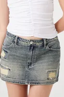 Women's Distressed Micromini Denim Skirt