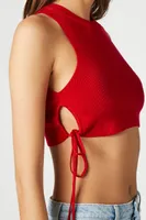 Women's Cutout Sweater-Knit Crop Top in Red, XL