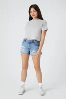 Women's Crew Neck Cropped T-Shirt in Heather Grey Medium