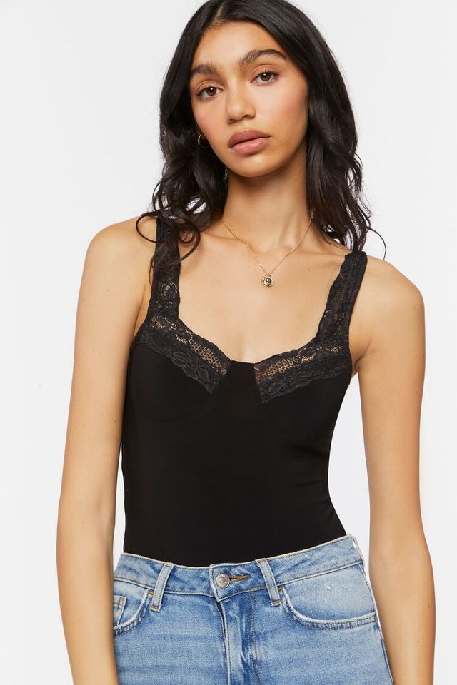 Forever 21 Women's Cutout Lace Lingerie Bodysuit in Black Medium