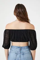 Women's Mesh Off-the-Shoulder Crop Top Large