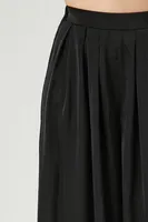 Women's Pleated Satin Palazzo Pants in Black Small