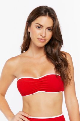 Women's Contrast-Trim Bandeau Bikini Top in High Risk Red, XL