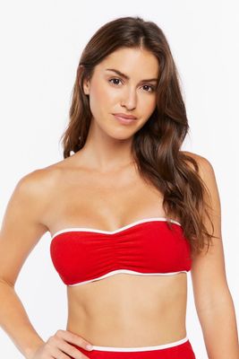 Women's Contrast-Trim Bandeau Bikini Top in High Risk Red Large