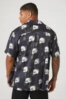 Men Satin Skull Print Shirt in Black/Cream Medium