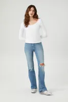 Women's Lace-Trim Long-Sleeve Top in White Medium