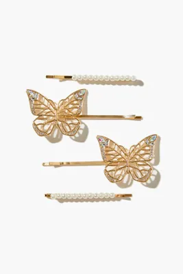 Cutout Butterfly Bobby Pin Set in Gold
