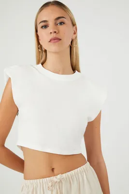 Women's Padded Cropped T-Shirt in White Large