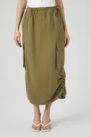 Women's Cargo Drawstring Midi Skirt in Olive Small