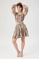 Women's Cutout Floral Print Mini Dress in Pink Small