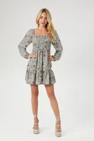 Women's Floral Paisley Print Mini Dress in Sage Large