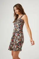 Women's Floral Print Mini Dress in Black Small