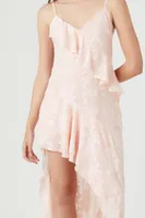 Women's Floral Print Ruffle Slip Maxi Dress in Champagne, XL