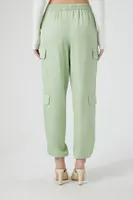 Women's Satin Mid-Rise Cargo Pants in Sage Large