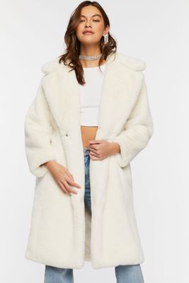 Women's Faux Fur Belted Coat in Cream Small