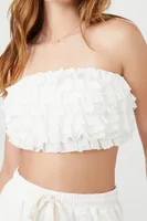 Women's Ruffle Cropped Tube Top in White Large