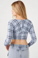 Women's Plaid Cropped Cami & Shrug Set in Blue Large