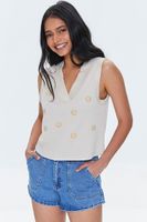 Women's Embroidered Happy Face Tank Top in Tan, XS