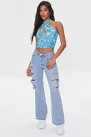 Women's Marble Print Crisscross Crop Top in Oasis Small