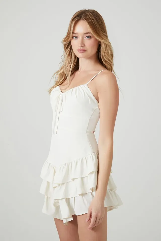 Forever 21 Women's Cutout Ruffle-Tiered Mini Dress in White Small |  Connecticut Post Mall